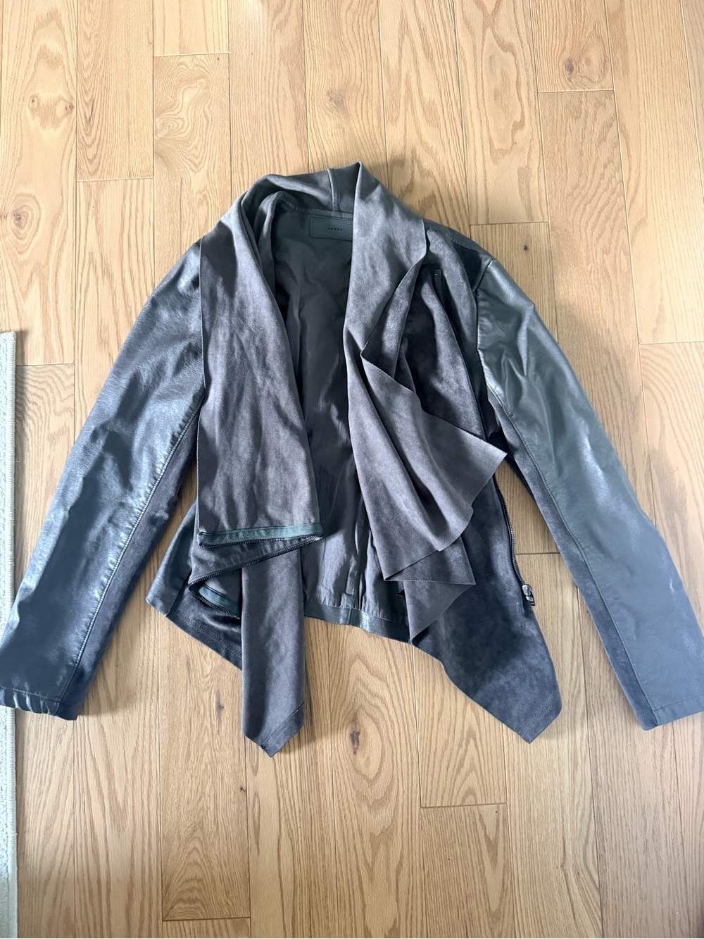 Blank NYC Draped Faux Leather & Suede Jacket in Charcoal